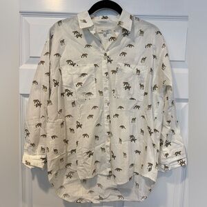 Madewell Cream Shirt with Leopard Print
